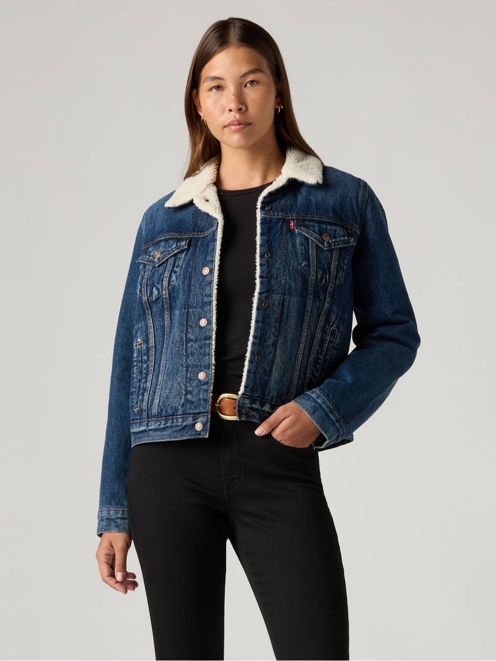 Levi's Blue Denim Sherpa-Trim Trucker Jacket small